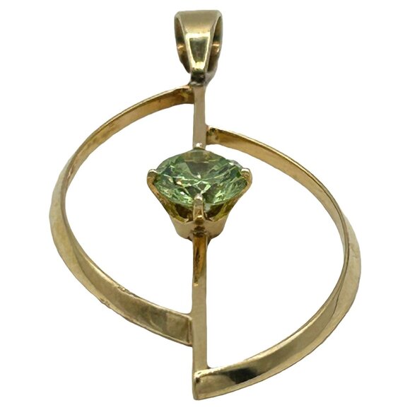 14k Gold Simulated Peridot Necklace Pendant 1.85" x 1" - Picture 2 of 4
